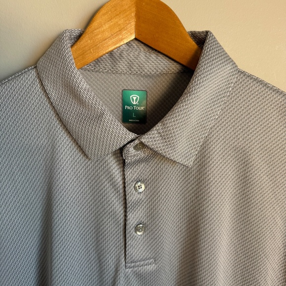 Pro Tour Mens Performance Golf Polo Shirt Gray Large Short Sleeve Logo Clubhouse - Picture 5 of 14